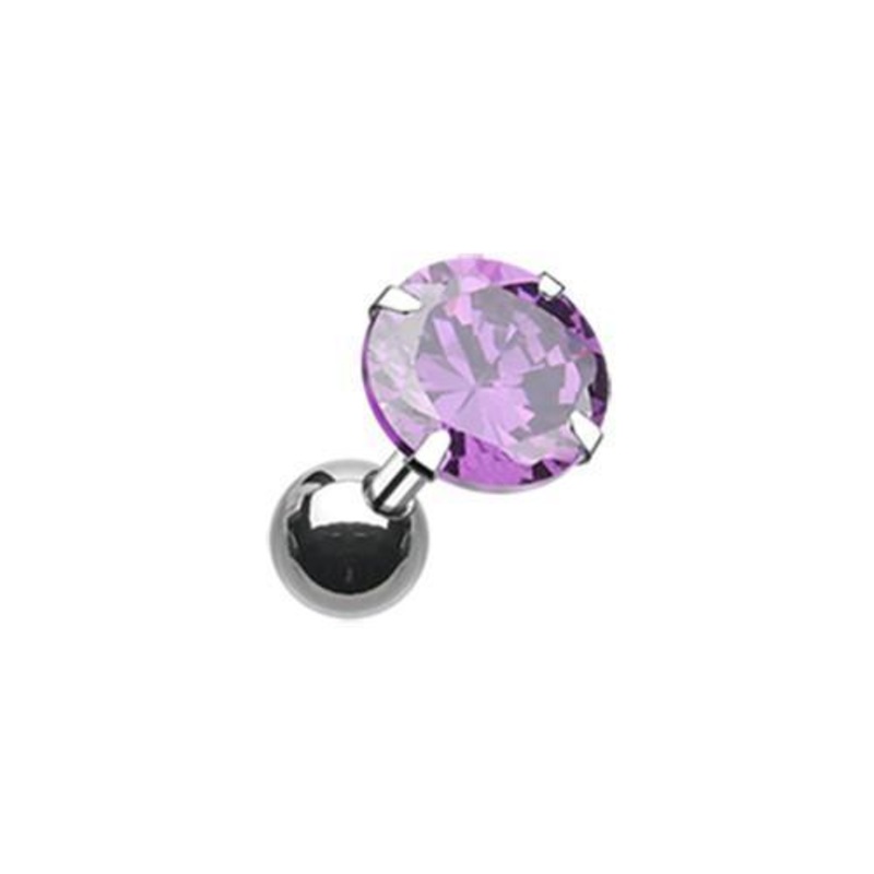Tanzanite Round Gem Crystal Tragus Cartilage Barbell Earring – 1 Piece 18G (1mm) Length: 1/4″ (6mm) | Ball-Size: 1/4″ (6mm)