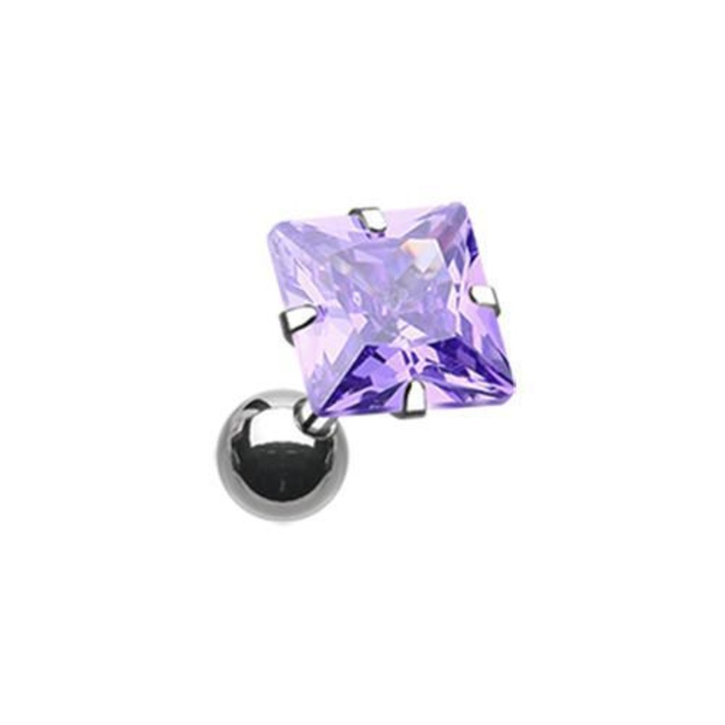 Tanzanite Square Gem Crystal Tragus Cartilage Barbell Earring – 1 Piece 18G (1mm) Length: 1/4″ (6mm) | Ball-Size: 1/4″ (6mm)
