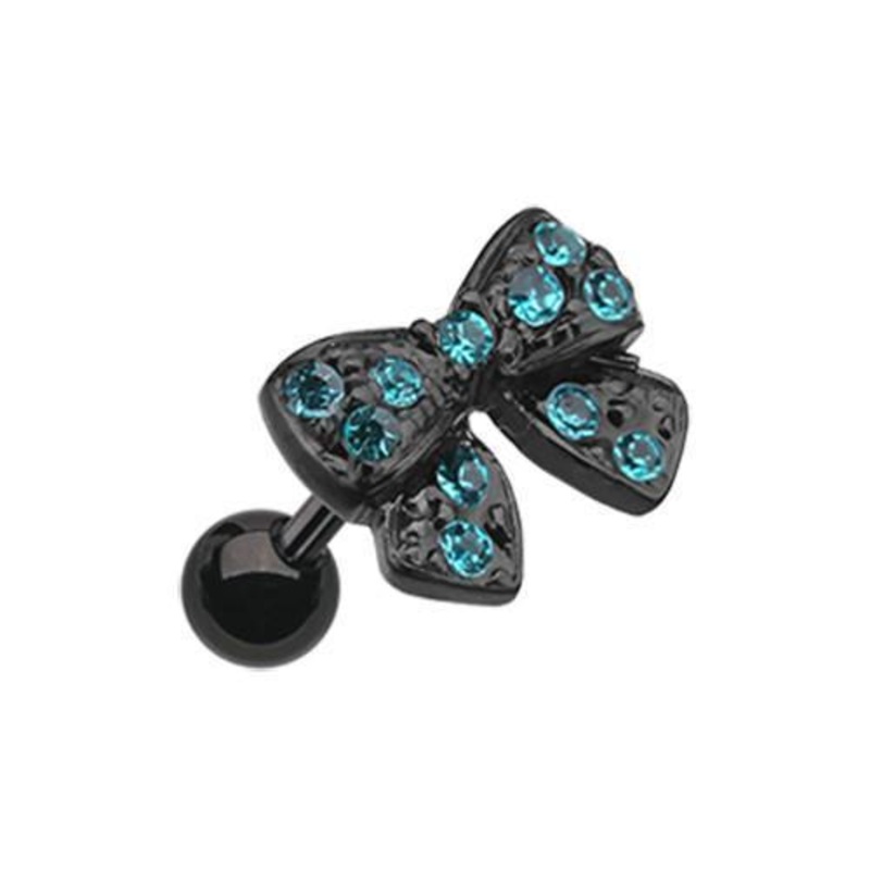 Teal Black Dainty Bow-Tie Tragus Cartilage Barbell Earring – 1 Piece 18G (1mm) Length: 1/4″ (6mm)
