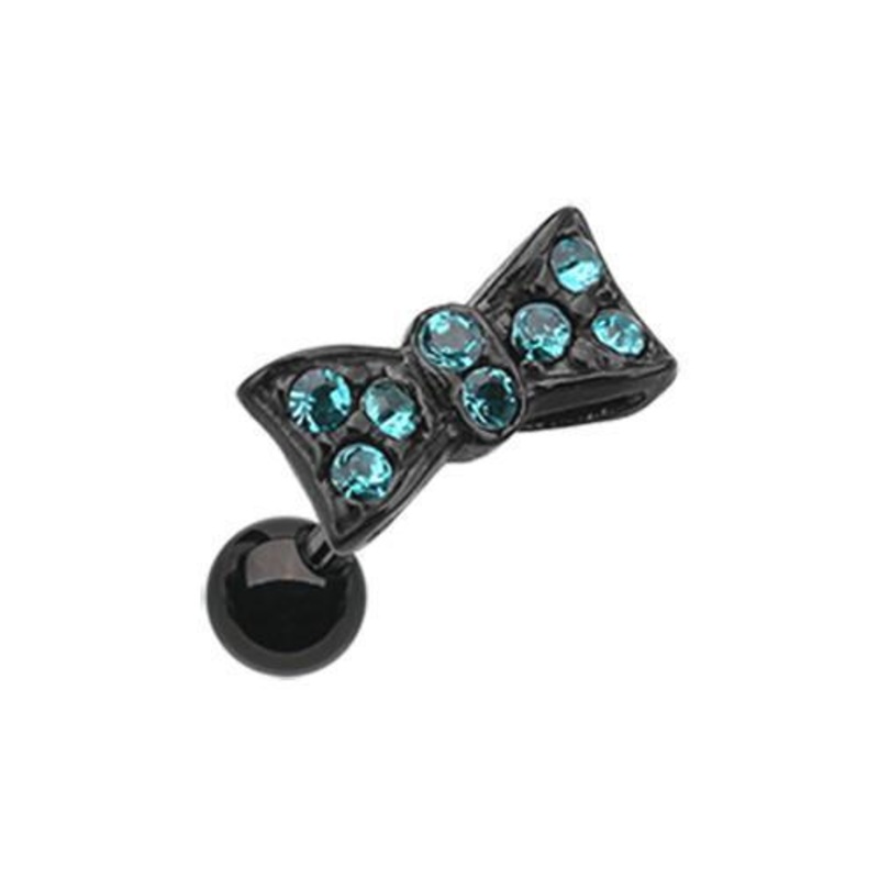 Teal Black Flap Bow-Tie Tragus Cartilage Barbell Earring – 1 Piece 18G (1mm) Length: 1/4″ (6mm)