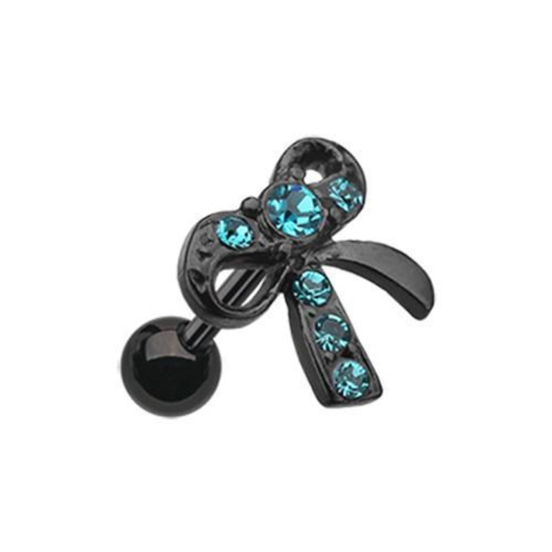 Teal Black Lacy Bow-Tie Tragus Cartilage Barbell Earring – 1 Piece 18G (1mm) Length: 1/4″ (6mm)