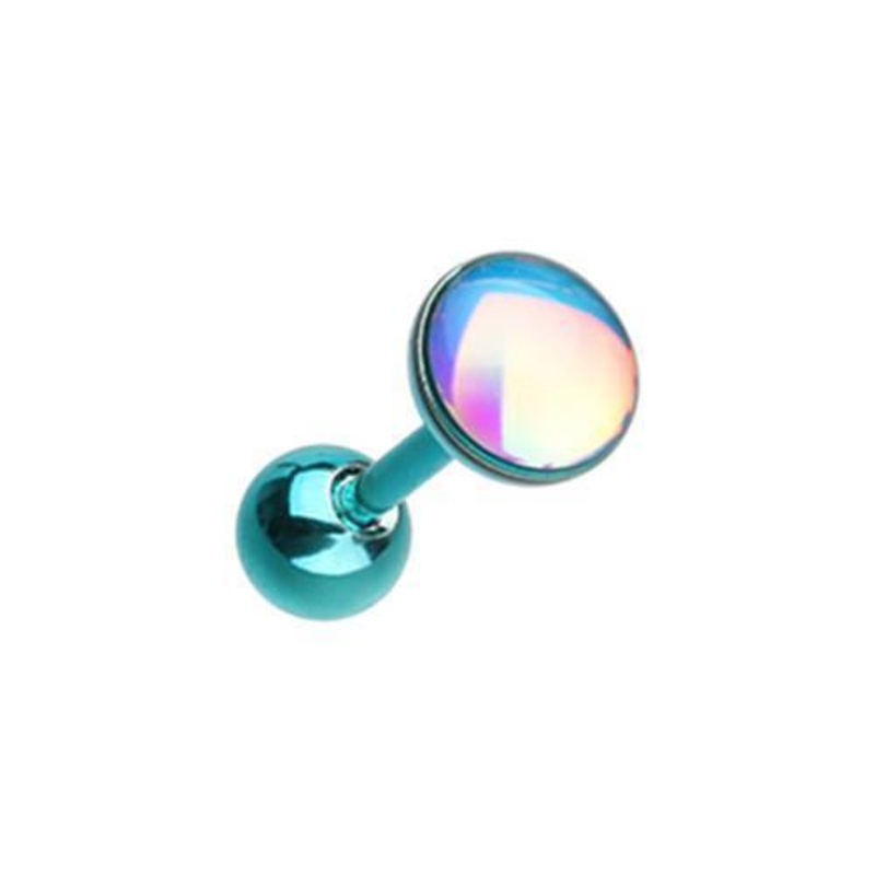 Teal Convex Revo Tragus Cartilage Barbell Earring – 1 Piece 18G (1mm) Length: 1/4″ (6mm) | Ball-Size: 5/32″ (4mm)