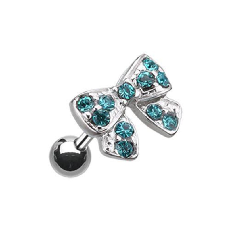 Teal Dainty Bow-Tie Tragus Cartilage Barbell Earring – 1 Piece 18G (1mm) Length: 1/4″ (6mm)