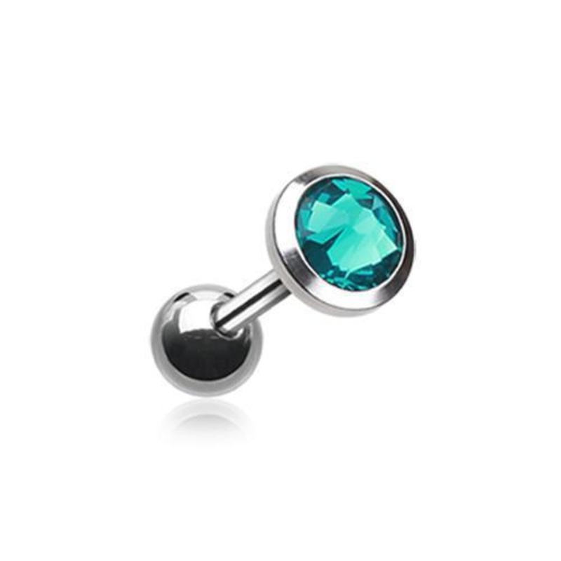 Teal Gem Sparkle Tragus Cartilage Barbell Earring – 1 Piece 18G (1mm) Length: 1/4″ (6mm) | Ball-Size: 1/8″ (3mm)