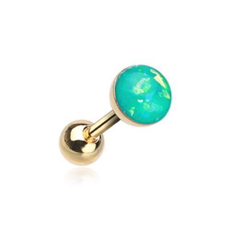 Teal Golden Opal Sparkle Tragus Cartilage Barbell Earring – 1 Piece 18G (1mm) Length: 1/4″ (6mm) | Ball-Size: 1/8″ (3mm)
