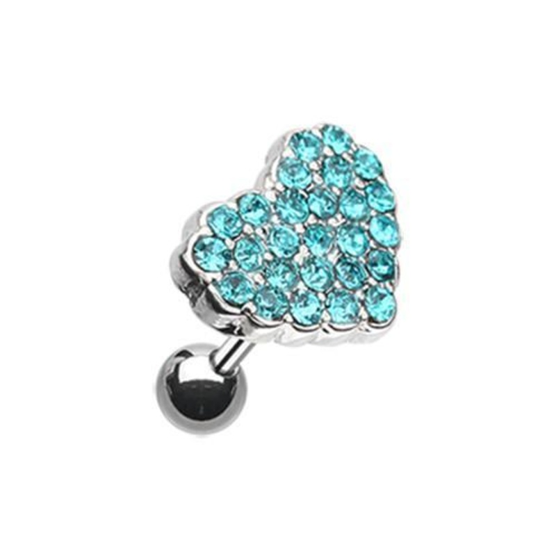 Teal Multi-Sprinkle Dot Heart Multi-Gem Tragus Cartilage Barbell Earring – 1 Piece 18G (1mm) Length: 1/4″ (6mm)