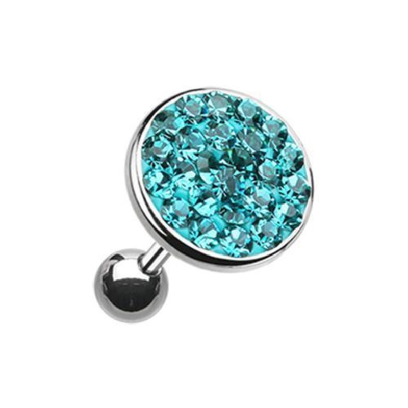 Teal Multi-Sprinkle Dot Multi-Gem Round Tragus Cartilage Barbell Earring – 1 Piece 18G (1mm) Length: 1/4″ (6mm) | Ball-Size: 1/4″ (6mm)