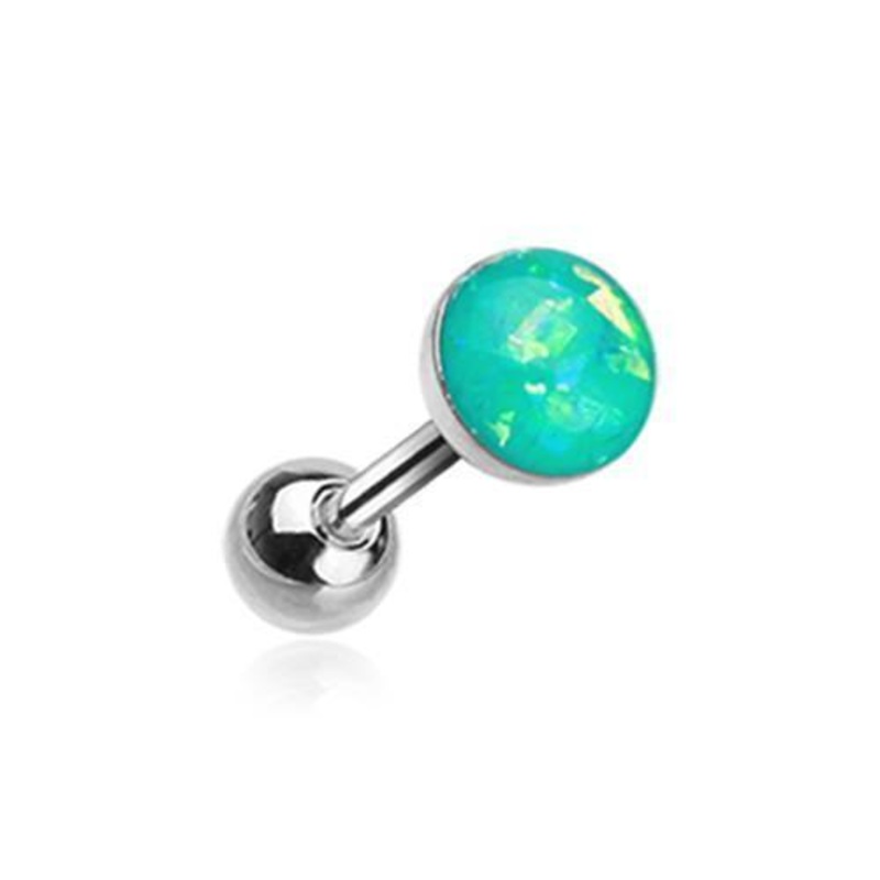 Teal Opal Sparkle Tragus Cartilage Barbell Earring – 1 Piece 18G (1mm) Length: 1/4″ (6mm) | Ball-Size: 1/8″ (3mm)