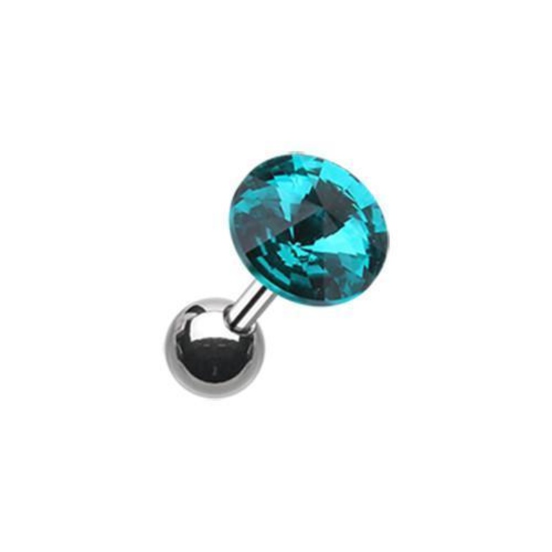 Teal Pointy Faceted Crystal Tragus Cartilage Barbell Earring – 1 Piece 18G (1mm) Length: 1/4″ (6mm) | Ball-Size: 1/4″ (6mm)