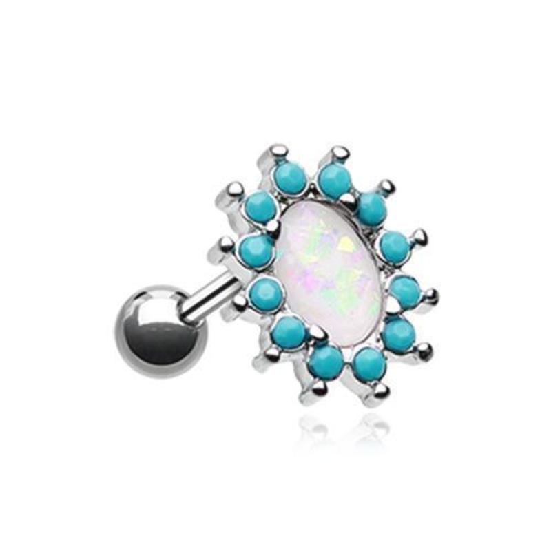 Turquoise/White Elegant Opal Turquoise Tragus Cartilage Barbell Earring – 1 Piece 18G (1mm) Length: 1/4″ (6mm)