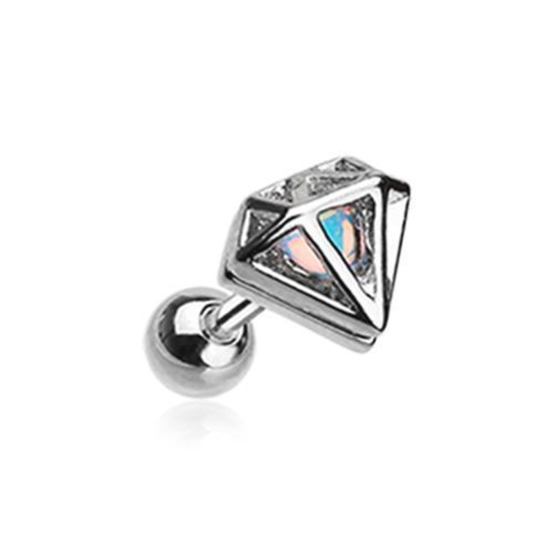 Urban Iridescent Diamond Tragus Cartilage Barbell Earring – 1 Piece 18G (1mm) Length: 1/4″ (6mm)