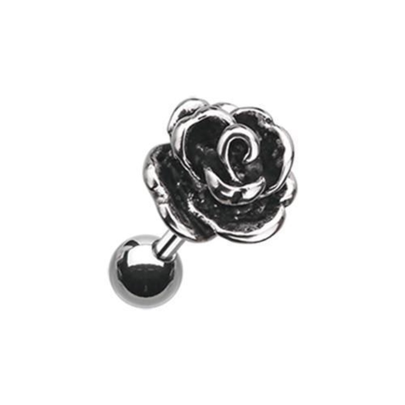 Vintage Rose Tragus Cartilage Barbell Earring – 1 Piece 18G (1mm) Length: 1/4″ (6mm)