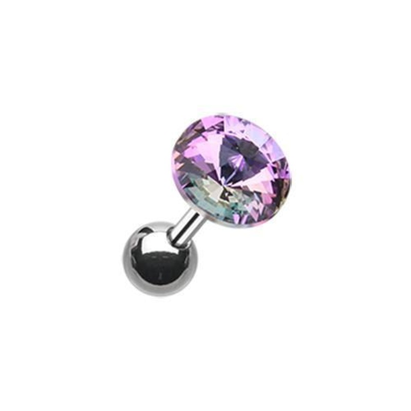 Vitrail Light Pointy Faceted Crystal Tragus Cartilage Barbell Earring – 1 Piece 18G (1mm) Length: 1/4″ (6mm) | Ball-Size: 1/4″ (6mm)