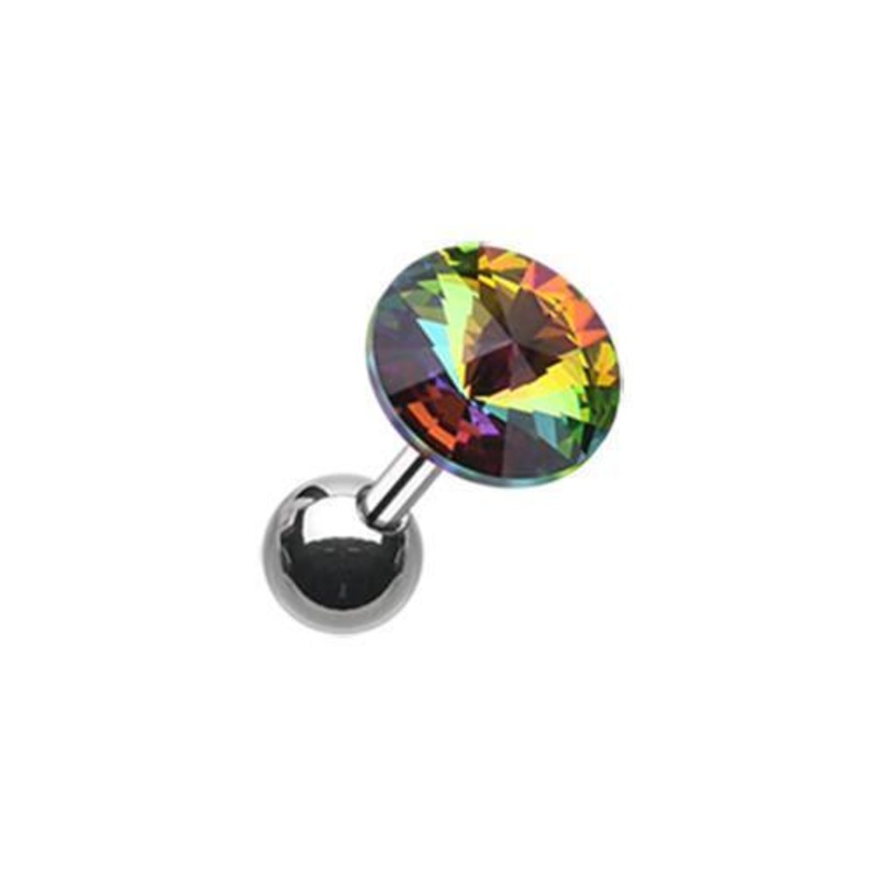 Vitrail Medium Pointy Faceted Crystal Tragus Cartilage Barbell Earring – 1 Piece 18G (1mm) Length: 1/4″ (6mm) | Ball-Size: 1/4″ (6mm)