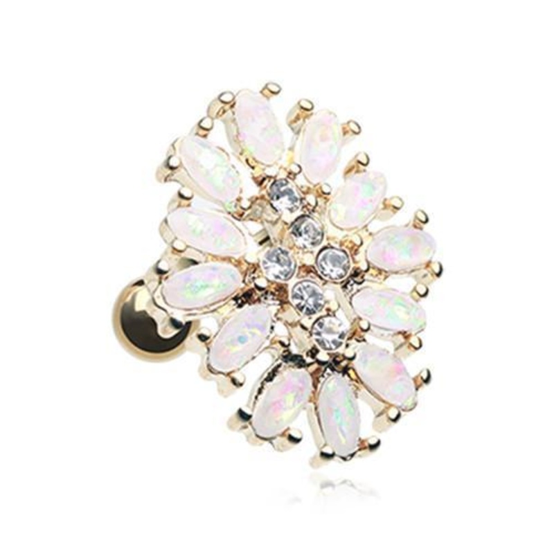 White/Clear Golden Opal Gilia Delight Flower Tragus Cartilage Barbell Earring – 1 Piece 18G (1mm) Length: 1/4″ (6mm)