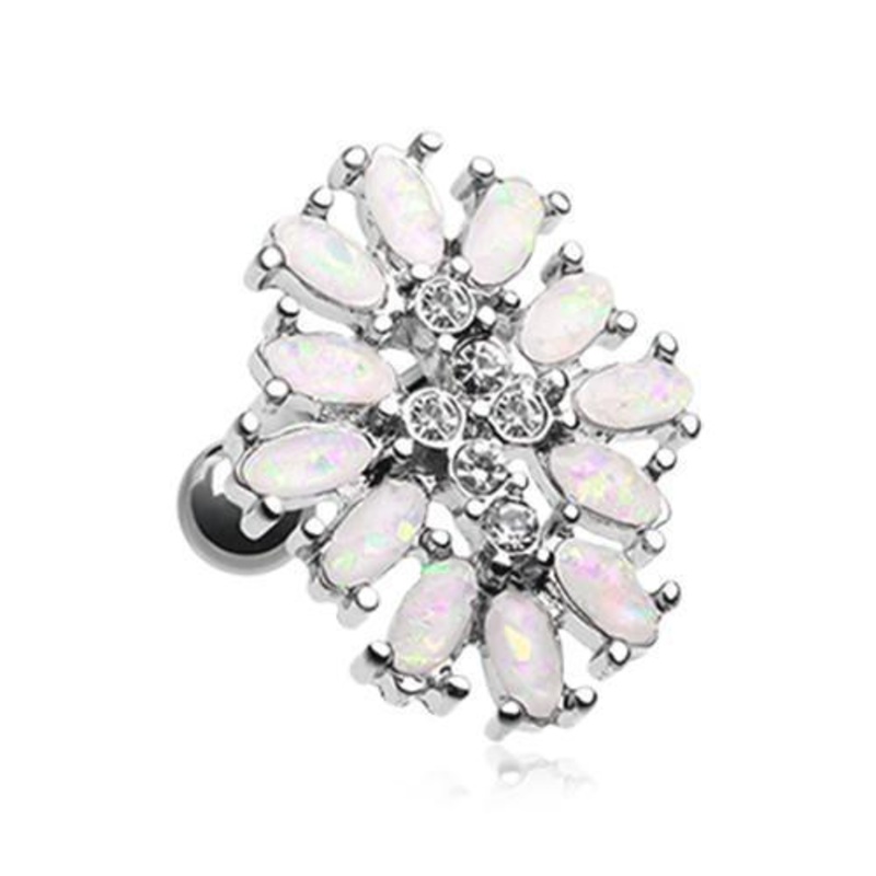 White/Clear Opal Gliia Delight Flower Tragus Cartilage Barbell Earring – 1 Piece 18G (1mm) Length: 1/4″ (6mm)
