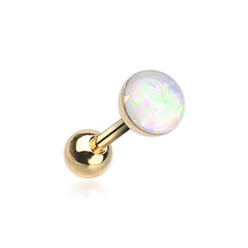 White Golden Opal Sparkle Tragus Cartilage Barbell Earring – 1 Piece 18G (1mm) Length: 1/4″ (6mm) | Ball-Size: 1/8″ (3mm)