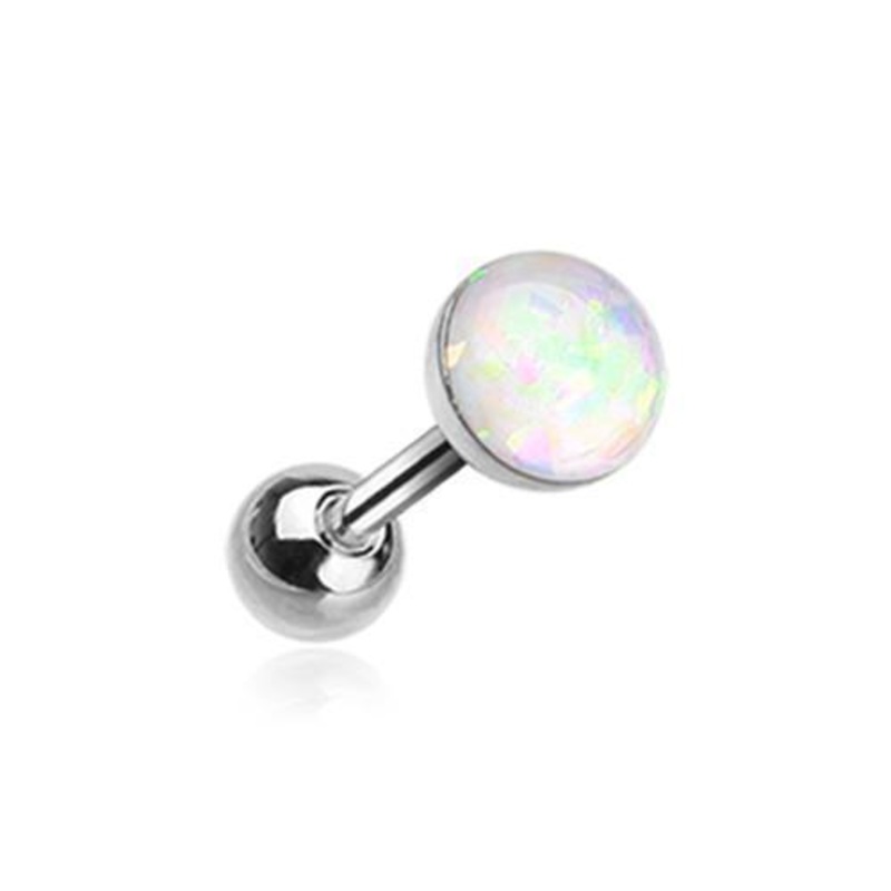 White Opal Sparkle Tragus Cartilage Barbell Earring – 1 Piece 18G (1mm) Length: 1/4″ (6mm) | Ball-Size: 1/8″ (3mm)