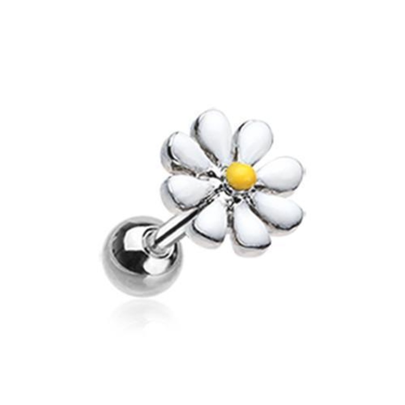 White/Yellow Spring Blossom Flower Tragus Cartilage Barbell Earring – 1 Piece 18G (1mm) Length: 1/4″ (6mm)