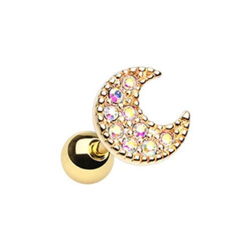 Aurora Borealis Golden DayDream Moon Tragus Cartilage Barbell Earring – 1 Piece 18G (1mm) Length: 1/4″ (6mm)