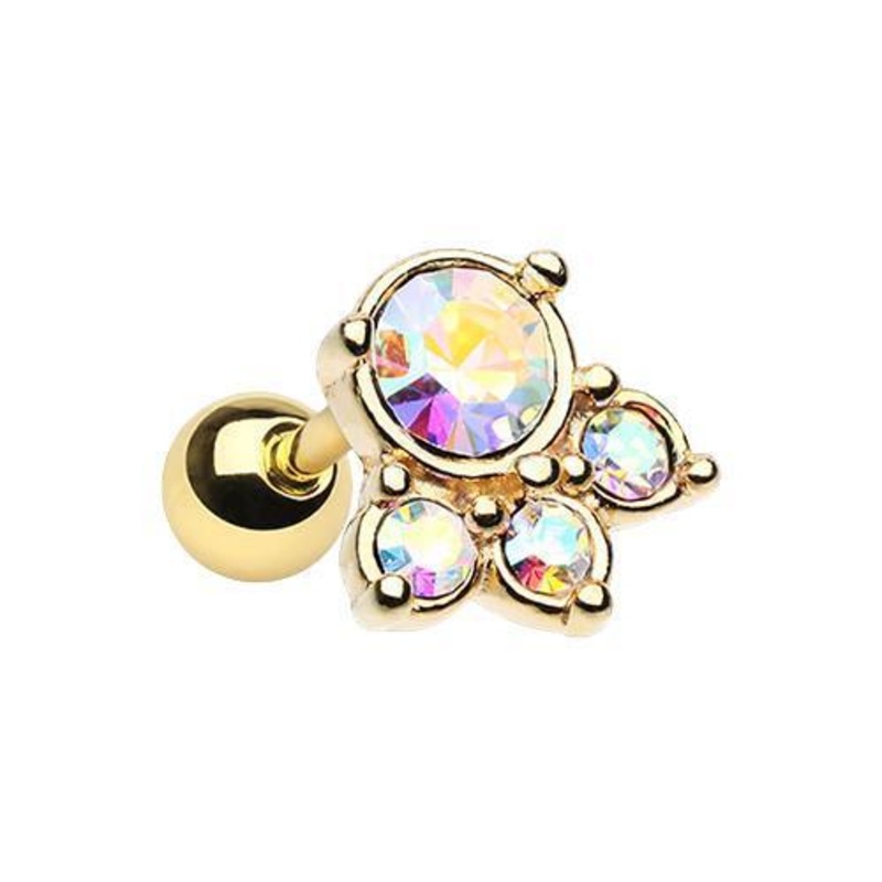 Aurora Borealis Golden Royal Majestic Tragus Cartilage Barbell Earring – 1 Piece 18G (1mm) Length: 1/4″ (6mm)