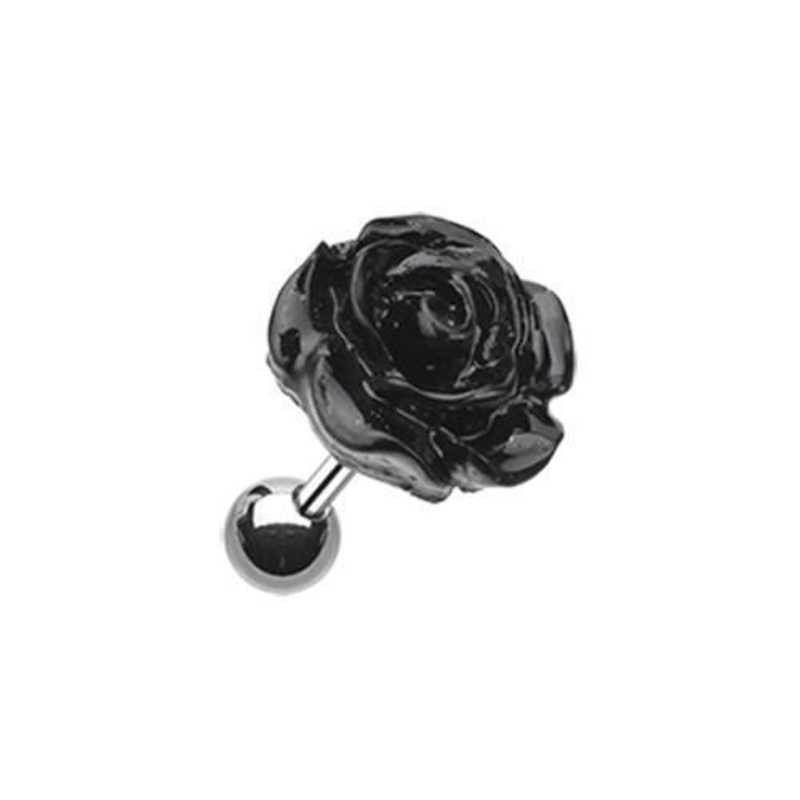 Black Dainty Rose Tragus Cartilage Barbell Earring – 1 Piece 18G (1mm) Length: 1/4″ (6mm)