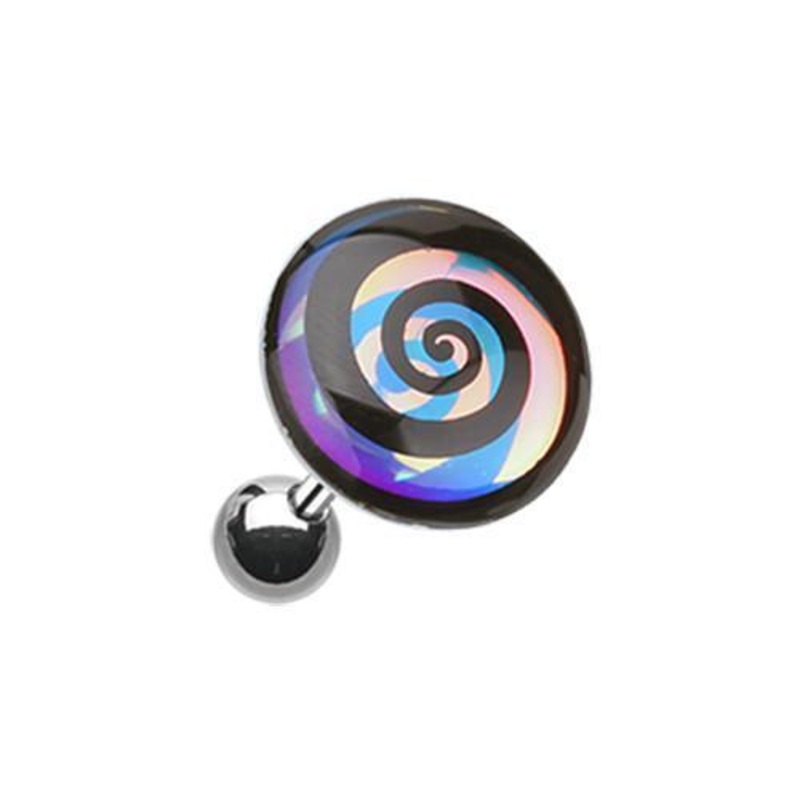 Chroma Flair Hypnotic Swirl Tragus Cartilage Barbell Earring – 1 Piece 18G (1mm) Length: 1/4″ (6mm) | Ball-Size: 3/8″ (10mm)