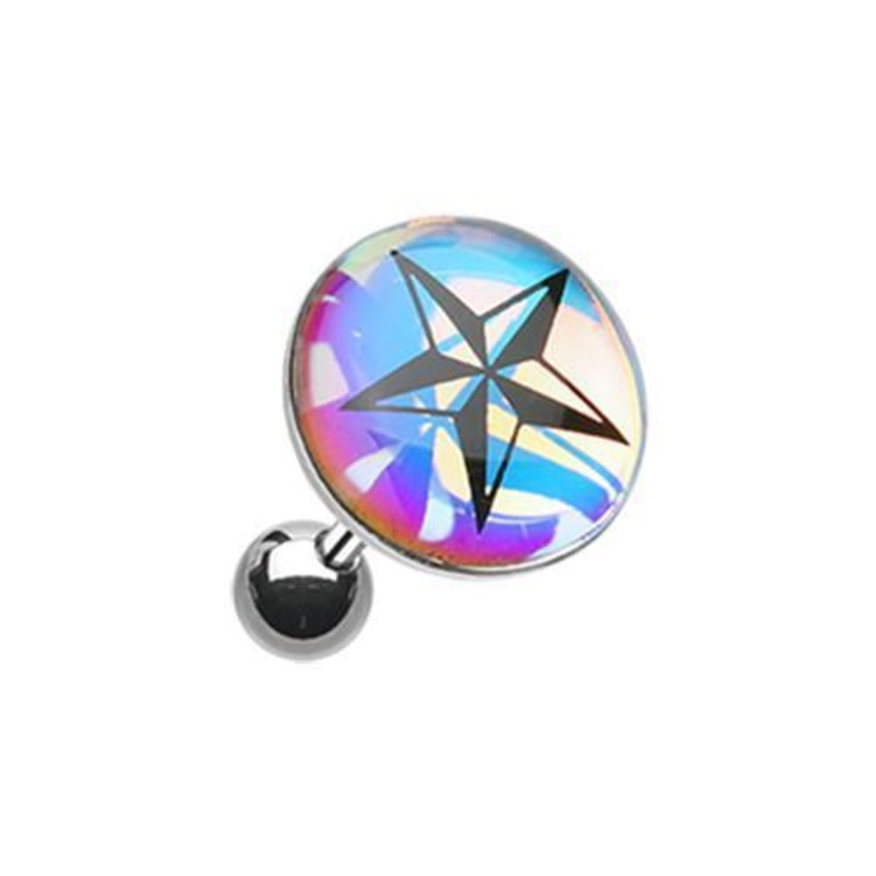 Chroma Flair Nautical Star Tragus Cartilage Barbell Earring – 1 Piece 18G (1mm) Length: 1/4″ (6mm) | Ball-Size: 3/8″ (10mm)