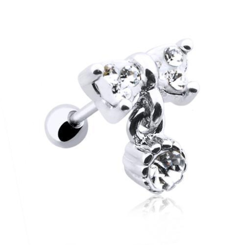 Clear Bow-Tie Dangle Tragus Cartilage Barbell Earring – 1 Piece 18G (1mm) Length: 1/4″ (6mm)