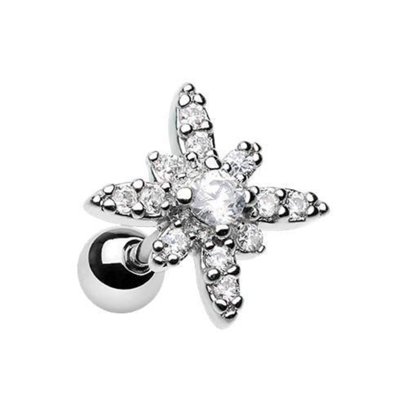 Clear Dainty Twinkle Star Tragus Cartilage Barbell Earring – 1 Piece 18G (1mm) Length: 1/4″ (6mm)