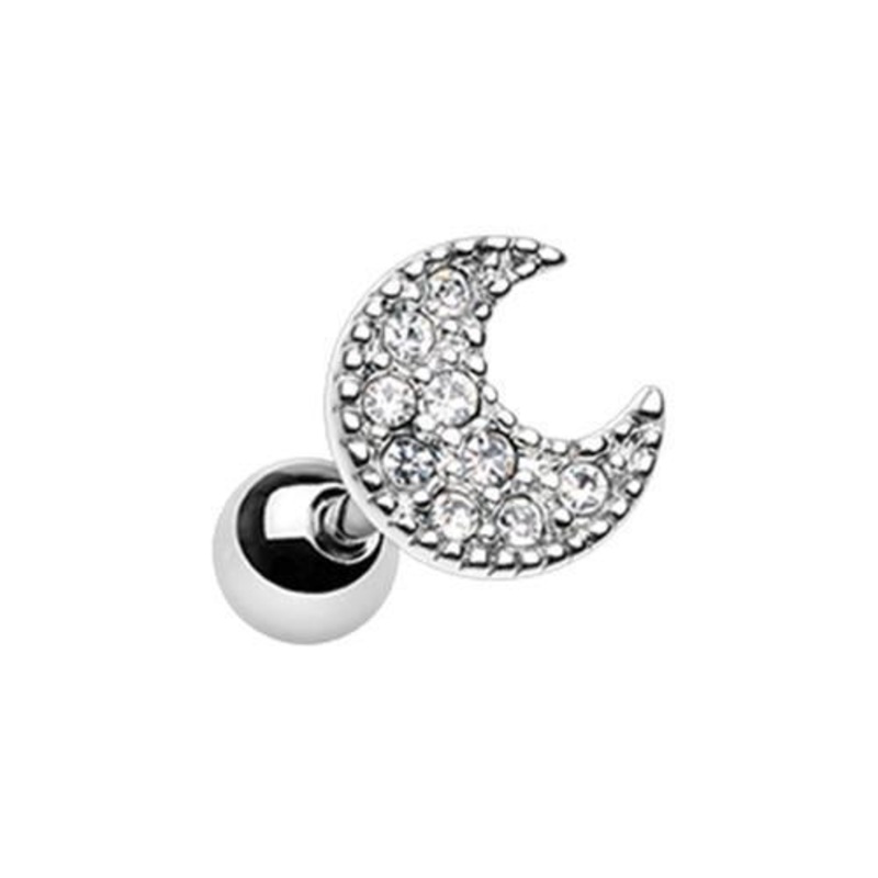 Clear DayDream Moon Tragus Cartilage Barbell Earring – 1 Piece 18G (1mm) Length: 1/4″ (6mm)