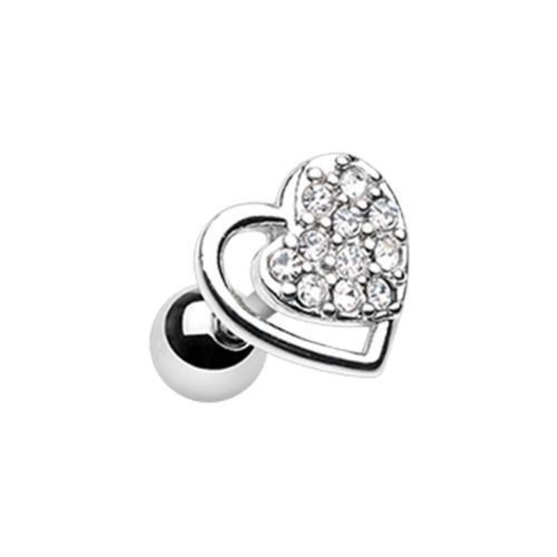 Clear Dreamy Heart Tragus Cartilage Barbell Earring – 1 Piece 18G (1mm) Length: 1/4″ (6mm)