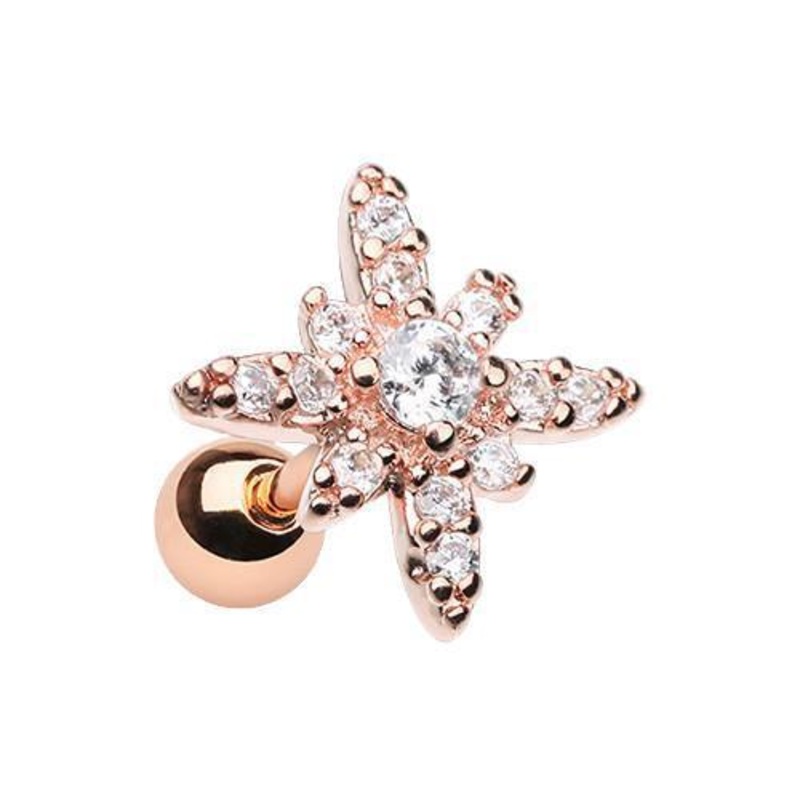 Clear Rose Gold Dainty Twinkle Star Tragus Cartilage Barbell Earring – 1 Piece 18G (1mm) Length: 1/4″ (6mm)