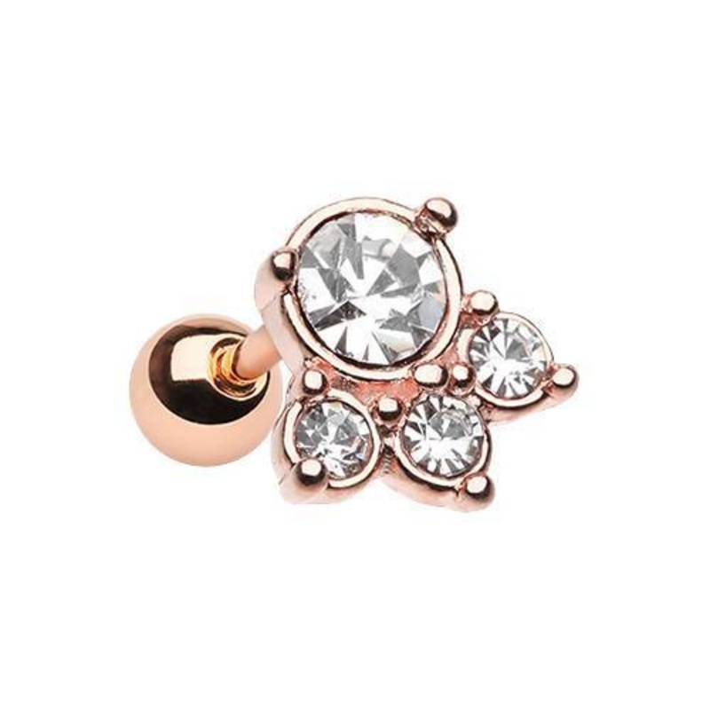 Clear Rose Gold Royal Majestic Tragus Cartilage Barbell Earring – 1 Piece 18G (1mm) Length: 1/4″ (6mm)