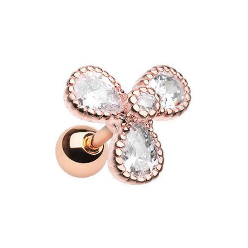 Clear Rose Gold Shimmering Propellar Tragus Cartilage Barbell Earring – 1 Piece 18G (1mm) Length: 1/4″ (6mm)