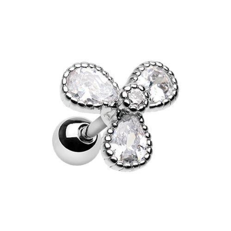 Clear Shimmering Propellar Tragus Cartilage Barbell Earring – 1 Piece 18G (1mm) Length: 1/4″ (6mm)
