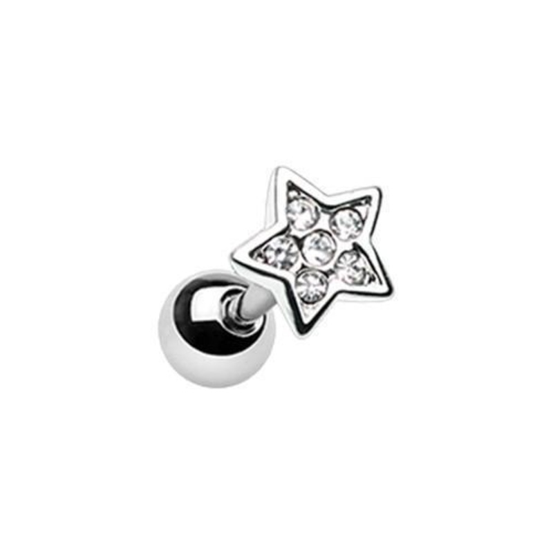 Clear Twinkling Star Tragus Cartilage Barbell Earring – 1 Piece 18G (1mm) Length: 1/4″ (6mm)