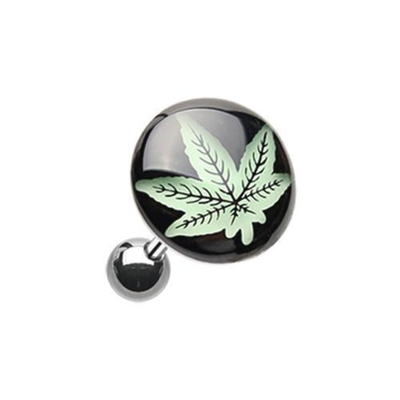 Glow in the Dark Cannabis Weed Tragus Cartilage Barbell Earring – 1 Piece 18G (1mm) Length: 1/4″ (6mm) | Ball-Size: 3/8″ (10mm)