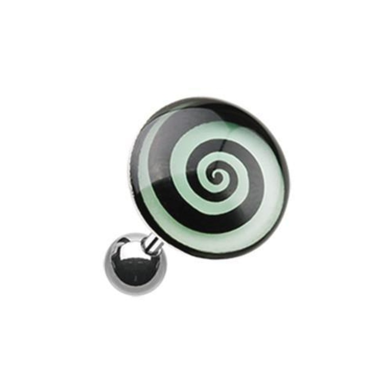 Glow in the Dark Hypnotic Swirl Tragus Cartilage Barbell Earring – 1 Piece 18G (1mm) Length: 1/4″ (6mm) | Ball-Size: 3/8″ (10mm)
