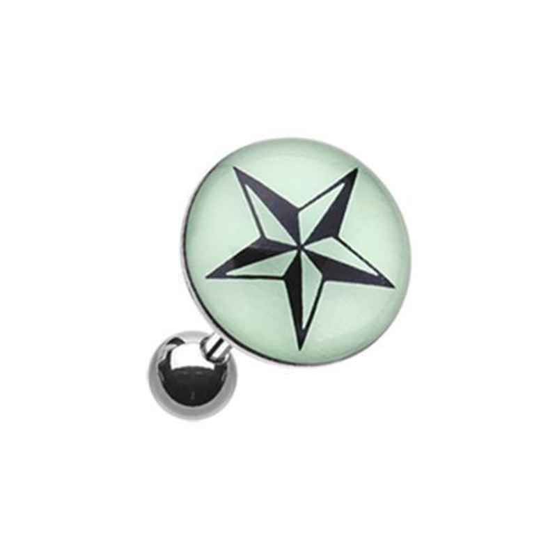 Glow in the Dark Nautical Star Tragus Cartilage Barbell Earring – 1 Piece 18G (1mm) Length: 1/4″ (6mm) | Ball-Size: 3/8″ (10mm)