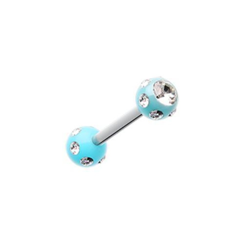 Light Blue/Clear Double Aurora Gem Ball Acrylic Top Tragus Cartilage Barbell Earring – 1 Piece 16G (1.2mm) Length: 5/16″ (8mm) | Ball-Size: 1/8″ (3mm)