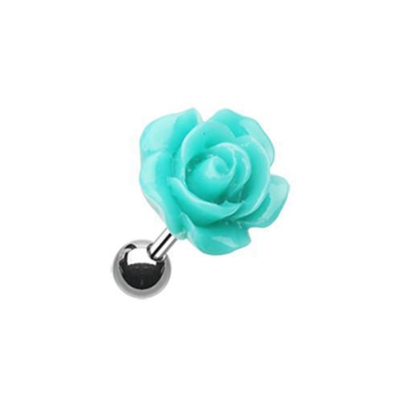 Light Blue Dainty Rose Tragus Cartilage Barbell Earring – 1 Piece 18G (1mm) Length: 1/4″ (6mm)