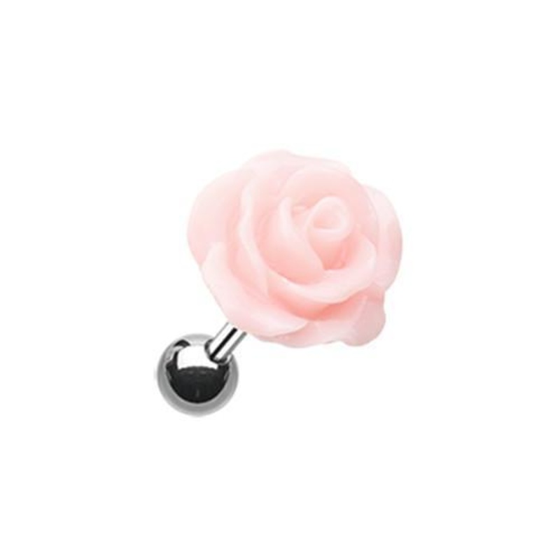 Pink Dainty Rose Tragus Cartilage Barbell Earring – 1 Piece 18G (1mm) Length: 1/4″ (6mm)