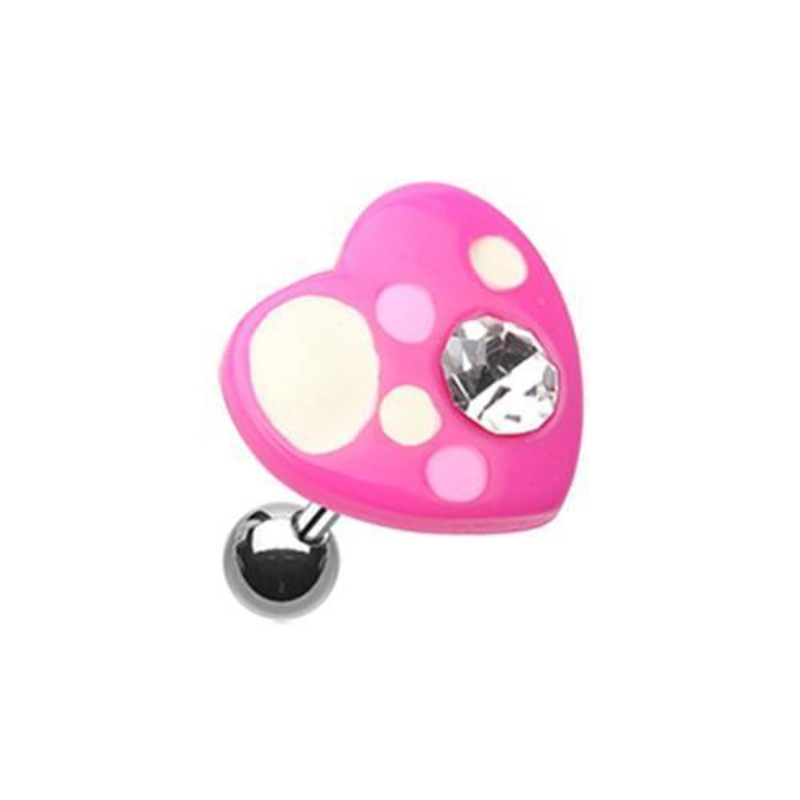Pink Sweet Heart Tragus Cartilage Barbell Earring – 1 Piece 18G (1mm) Length: 1/4″ (6mm)
