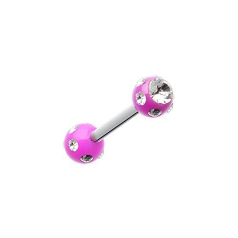 Purple/Clear Double Aurora Gem Ball Acrylic Top Tragus Cartilage Barbell Earring – 1 Piece 16G (1.2mm) Length: 5/16″ (8mm) | Ball-Size: 1/8″ (3mm)