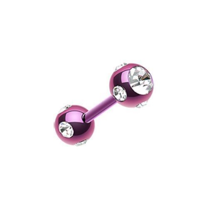 Purple/Clear PVD Double Aurora Gem Ball Tragus Cartilage Barbell Earring – 1 Piece 16G (1.2mm) Length: 5/16″ (8mm) | Ball-Size: 1/8″ (3mm)