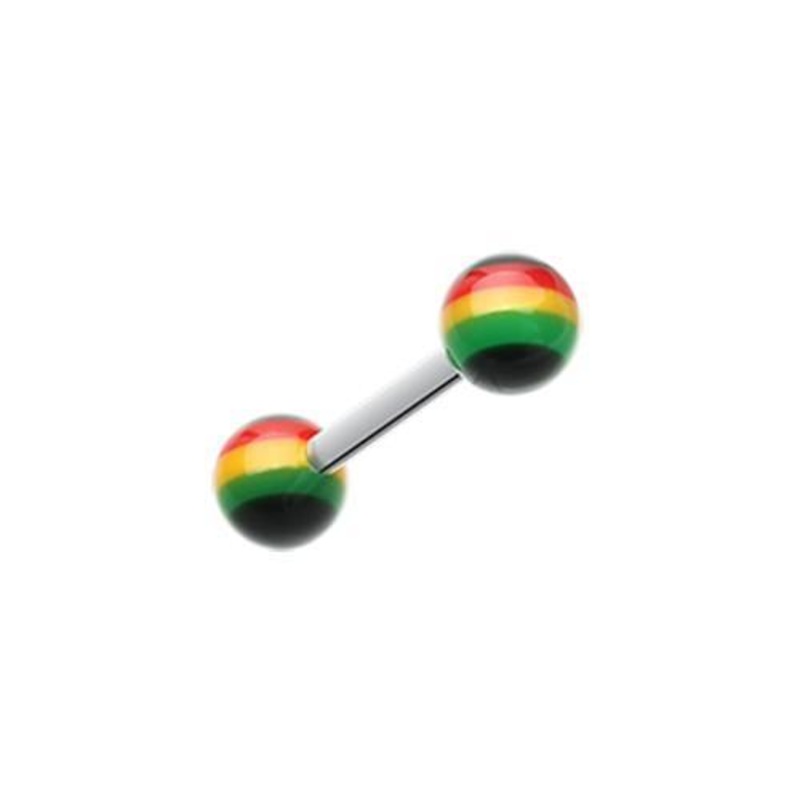 Rasta Stripe UV Acrylic Cartilage Tragus Cartilage Barbell Earring – 1 Piece 16G (1.2mm) Length: 5/16″ (8mm) | Ball-Size: 1/8″ (3mm)
