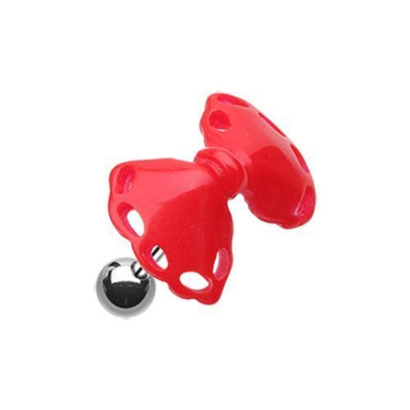 Red Cute Bow-Tie Tragus Cartilage Barbell Earring – 1 Piece 18G (1mm) Length: 1/4″ (6mm)