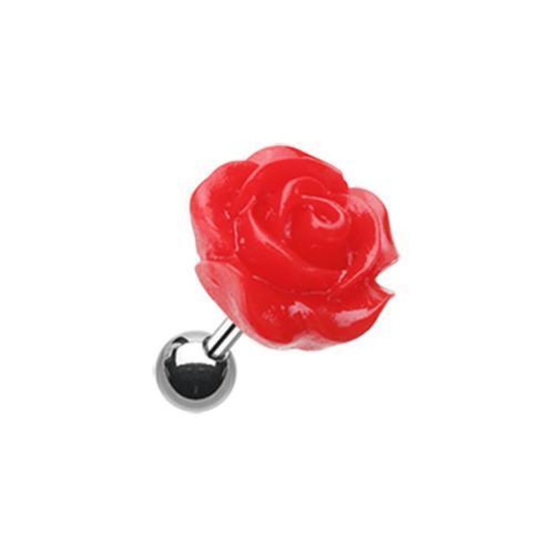 Red Dainty Rose Tragus Cartilage Barbell Earring – 1 Piece 18G (1mm) Length: 1/4″ (6mm)