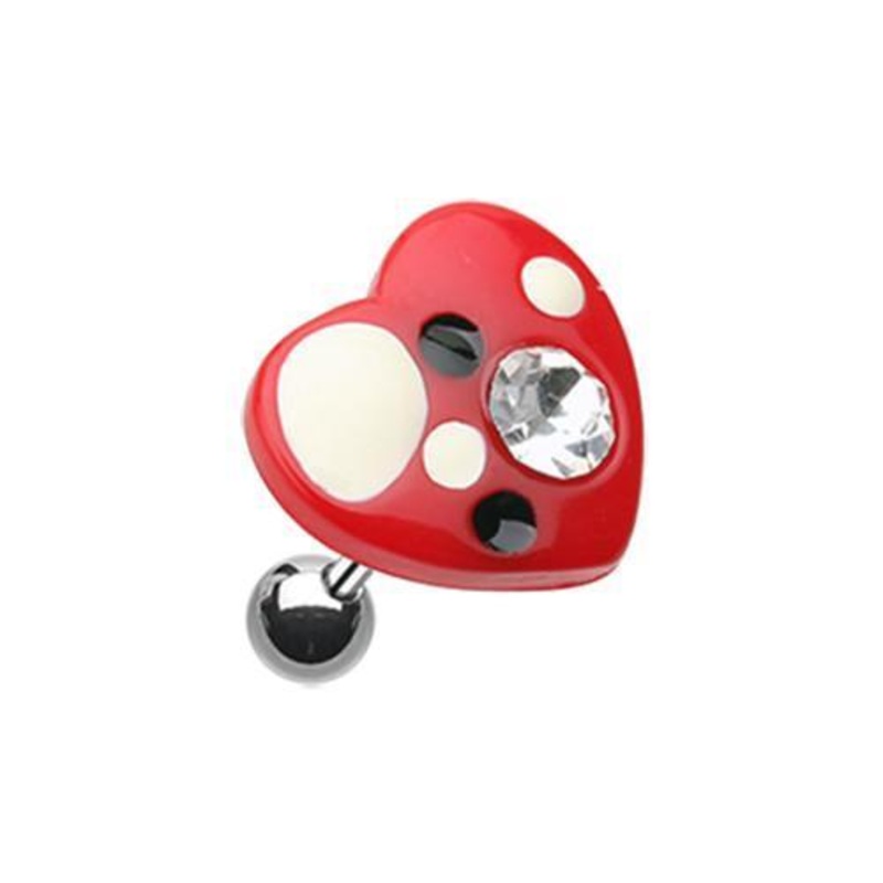 Red Sweet Heart Tragus Cartilage Barbell Earring – 1 Piece 18G (1mm) Length: 1/4″ (6mm)